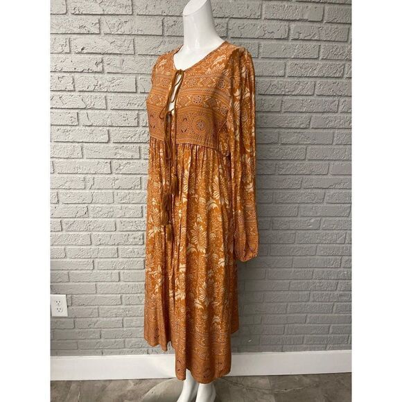 NWT R. Vivimos Boho Tie Front Tassel Balloon Sleeve Ankle Dress Size S - Picture 7 of 13